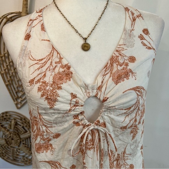Promisa Wild Flowers Halter Mini Dress Cutout Tie Front Cotton Rayon Boho Y2K M‎ - Picture 3 of 15